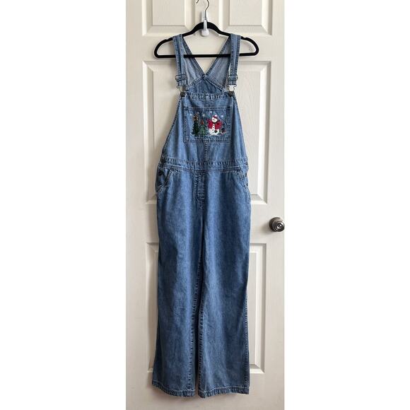 Christopher & Banks Denim - CHRISTOPHER & BANKS Vintage Christmas Appliqué Wide Leg Denim Jean Overalls Sz L